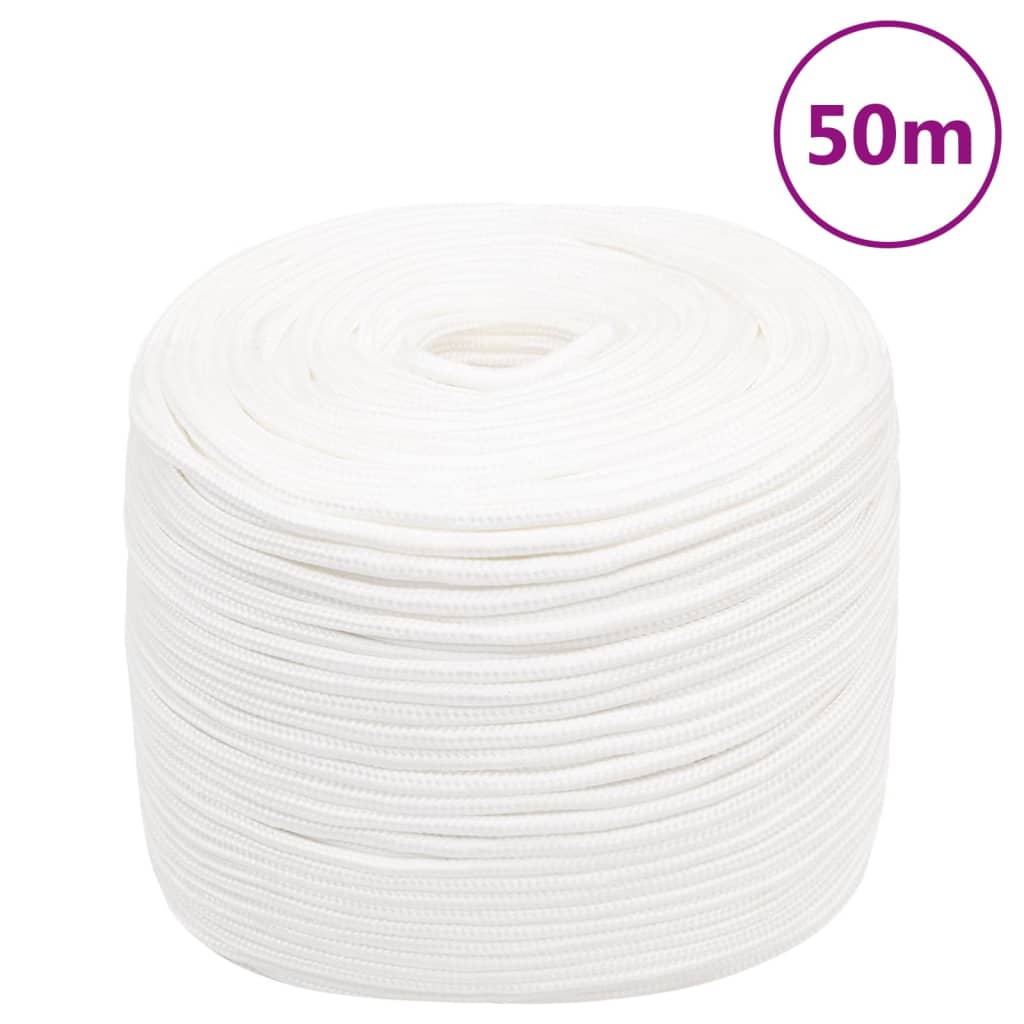vidaXL Frânghie de barcă, alb complet, 8 mm, 50 m, polipropilenă