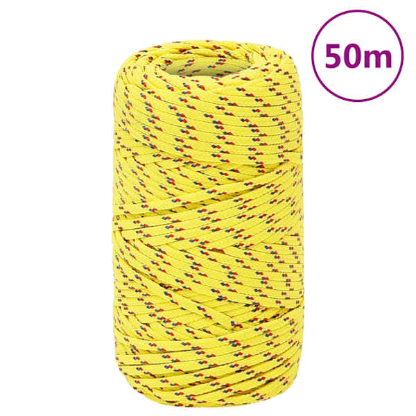 vidaXL paadik&ouml;is, kollane, 2 mm, 50 m, pol&uuml;prop&uuml;leen