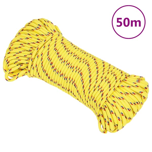 vidaXL paadik&ouml;is, kollane, 5 mm, 50 m, pol&uuml;prop&uuml;leen