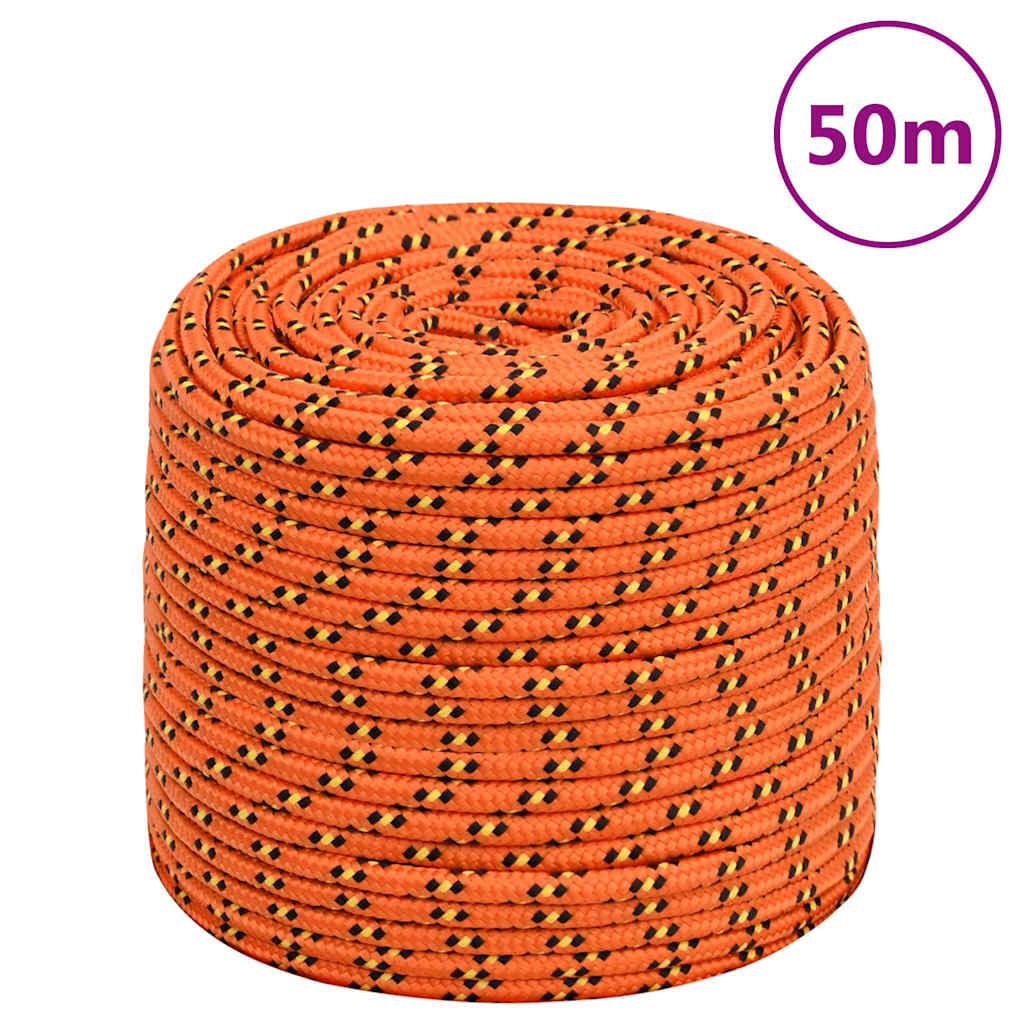 Flettet tovværk til båd 10 mm - 50 m, polypropylen, orange
