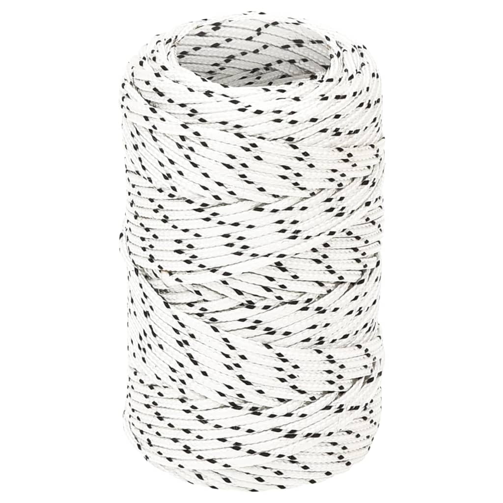 vidaXL Frânghie împletită pentru barcă, alb, 2 mm x 25 m, poliester