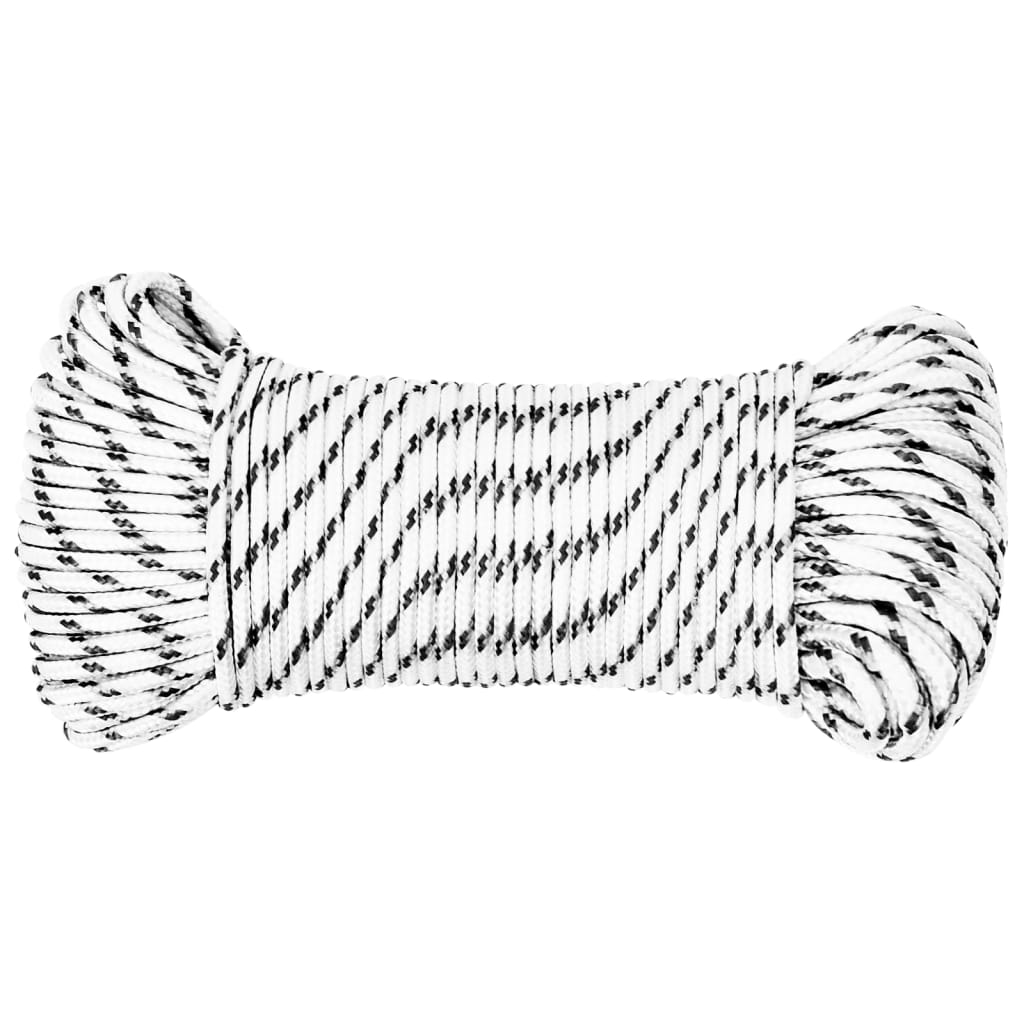 vidaXL Punottu veneköysi valkoinen 3 mm x 50 m polyesteri