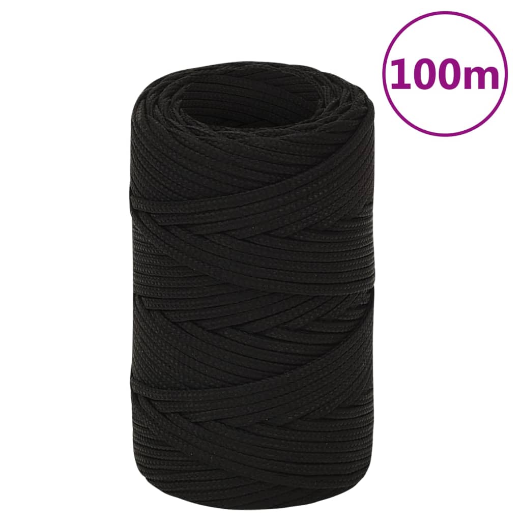 vidaXL Pracovní lano černé 2 mm 100 m polyester