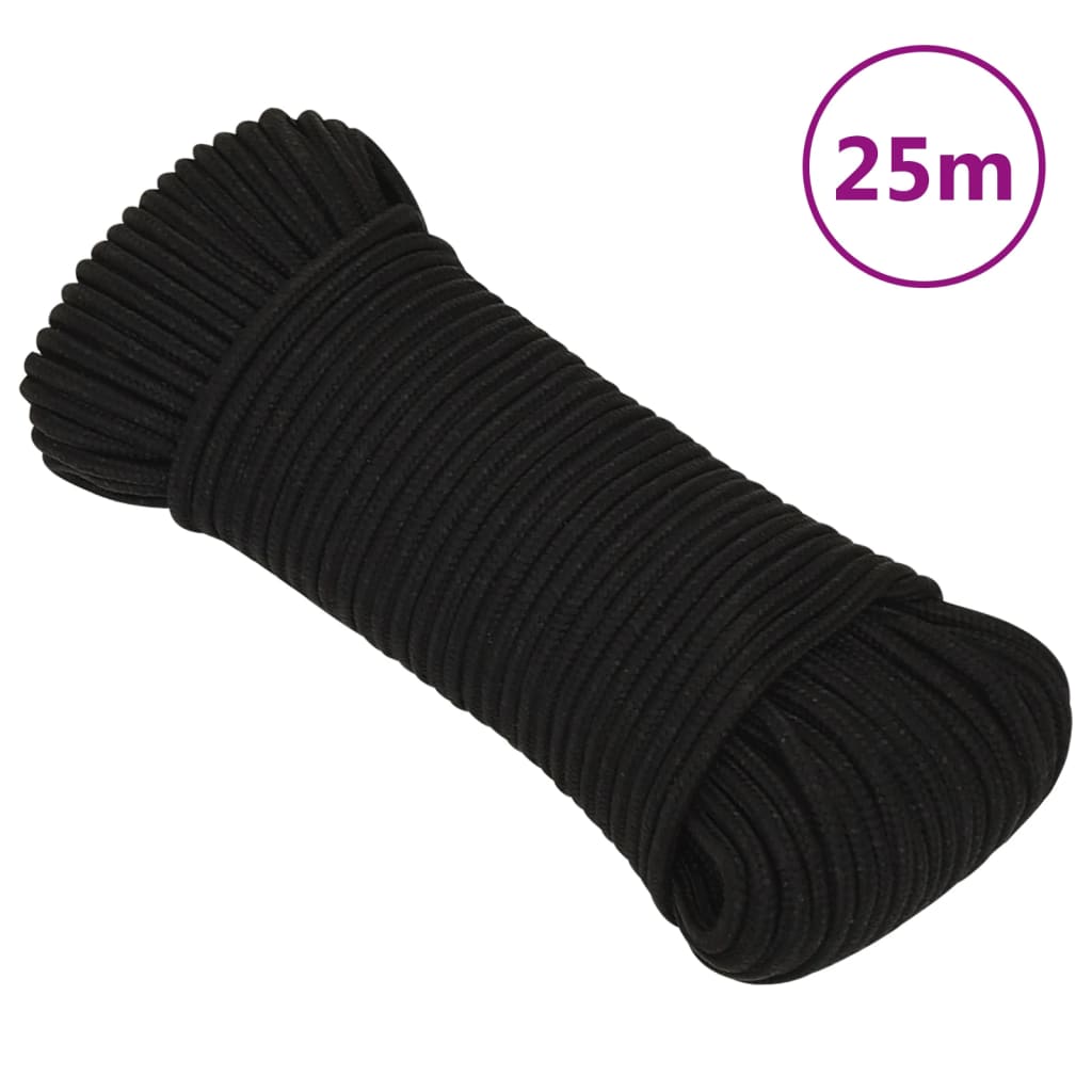 vidaXL Pracovní lano černé 3 mm 25 m polyester