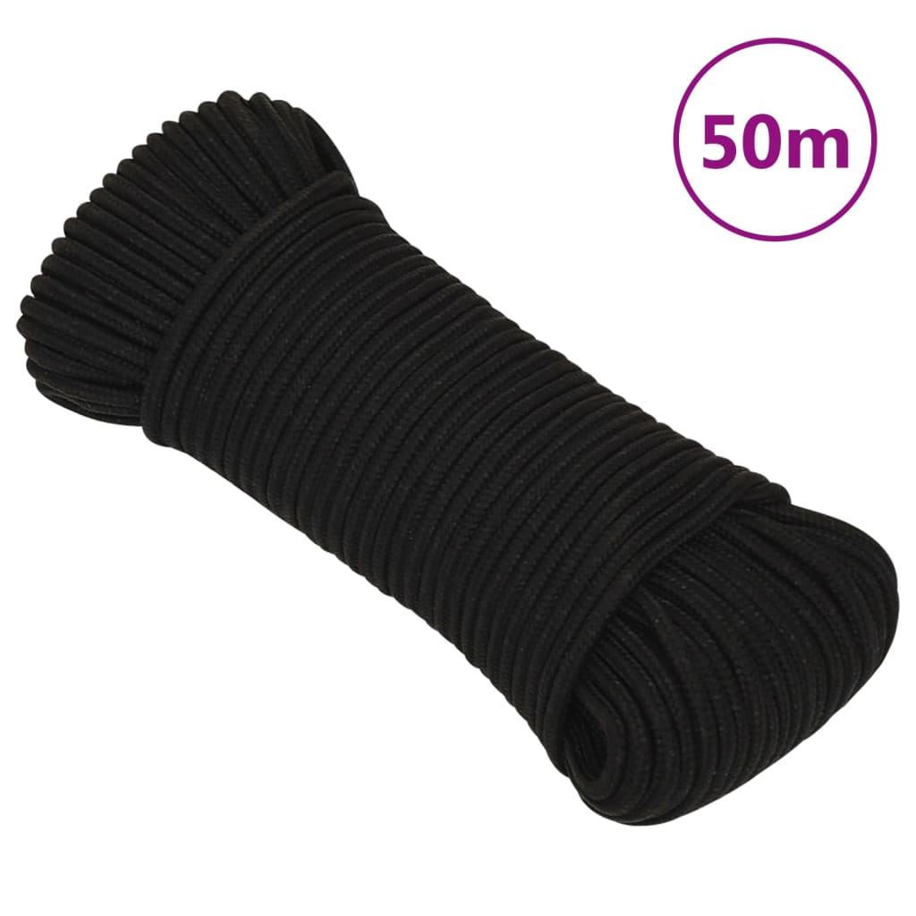vidaXL Pracovní lano černé 3 mm 50 m polyester