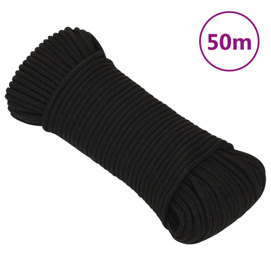 vidaXL Pracovní lano černé 4 mm 50 m polyester