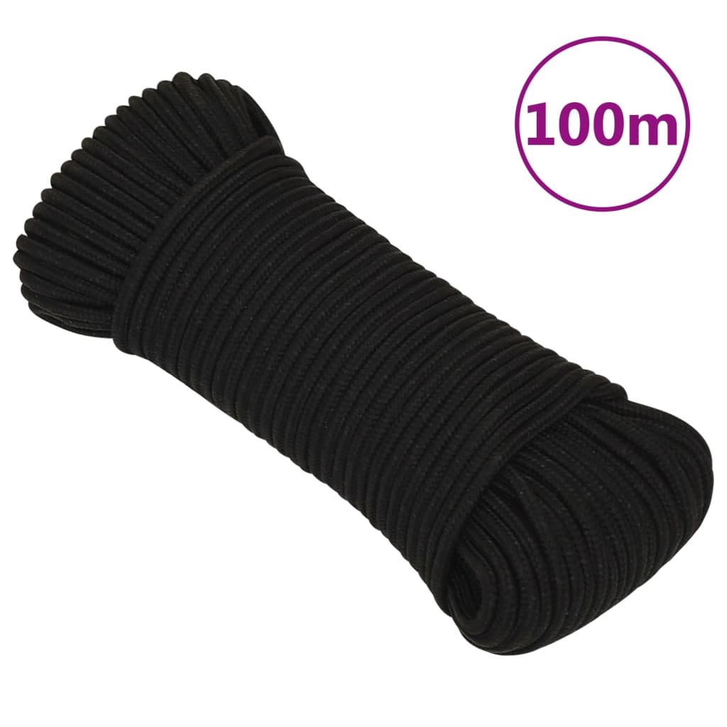 vidaXL Frânghie de lucru, negru, 4 mm, 100 m, poliester