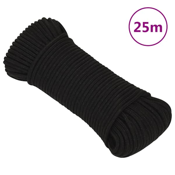 vidaXL t&ouml;&ouml;k&ouml;is, must, 5 mm, 25 m, pol&uuml;ester