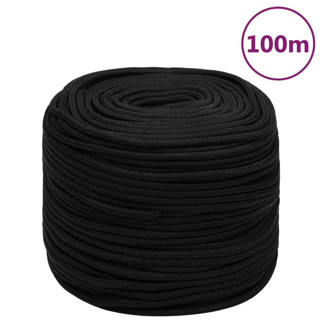 vidaXL Pracovní lano černé 6 mm 100 m polyester