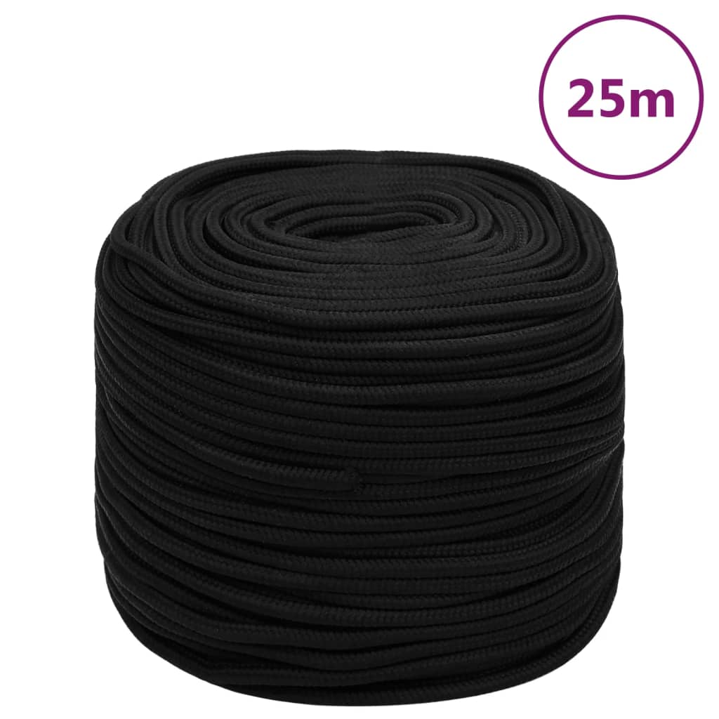 vidaXL Pracovní lano černé 8 mm 25 m polyester