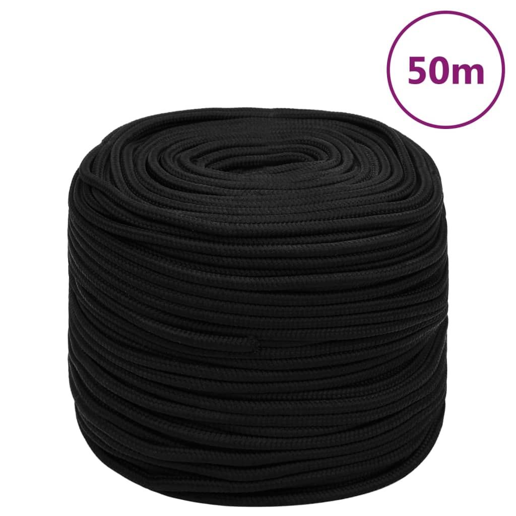 vidaXL Frânghie de lucru, negru, 8 mm, 50 m, poliester