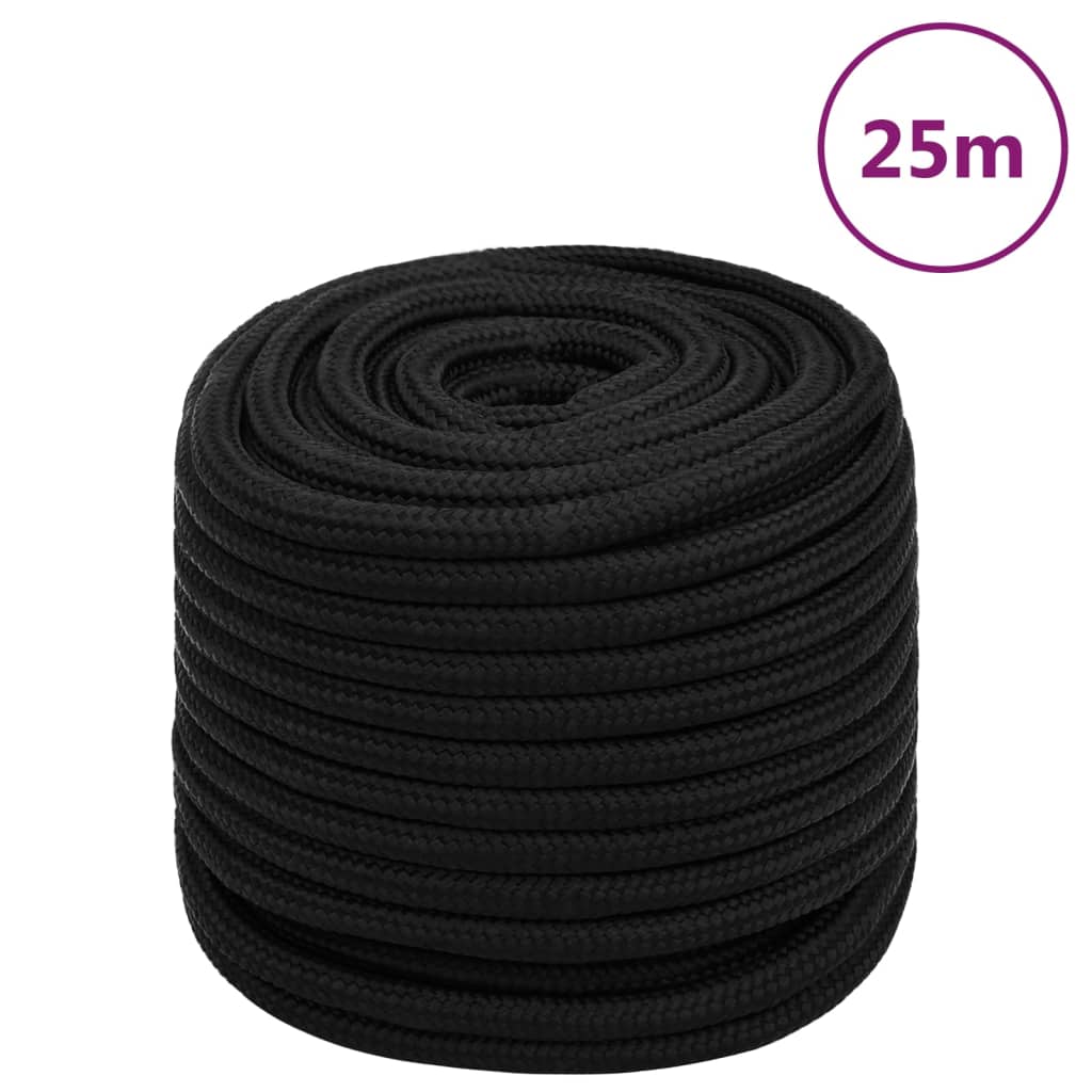 vidaXL Pracovní lano černé 16 mm 25 m polyester