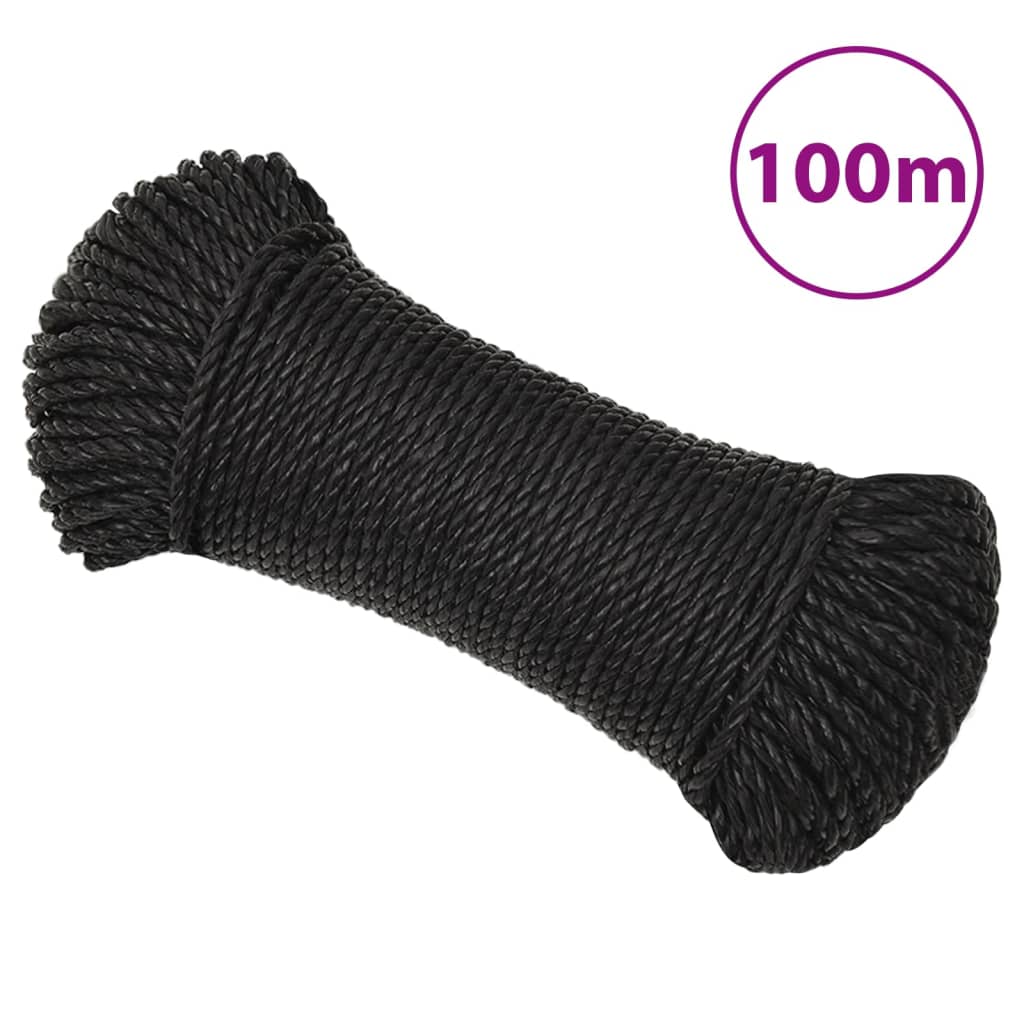 vidaXL Frânghie de lucru, negru, 3 mm, 100 m, polipropilenă