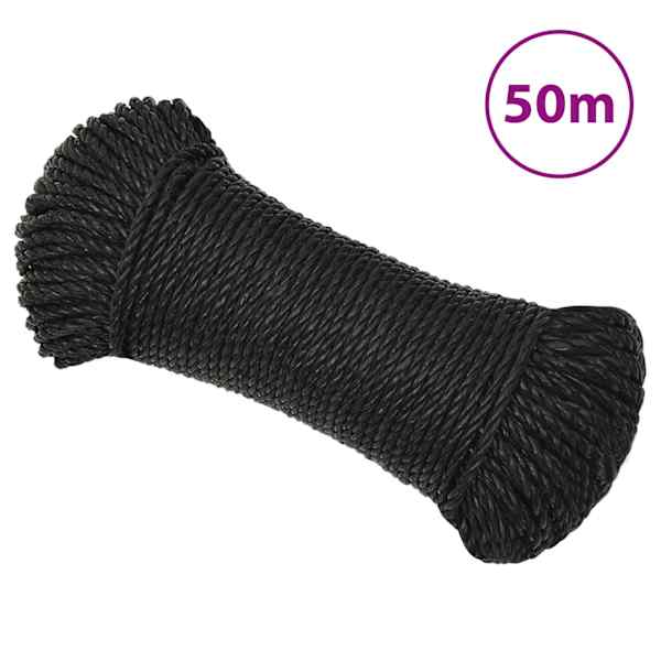 vidaXL t&ouml;&ouml;k&ouml;is, must, 8 mm, 50 m, pol&uuml;prop&uuml;leen