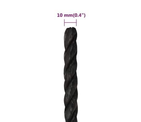 Werktouw 10 mm 100 m polyester zwart