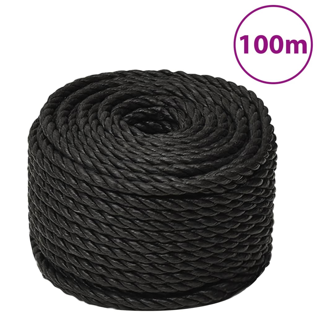 vidaXL Frânghie de lucru, negru, 20 mm, 100 m, polipropilenă