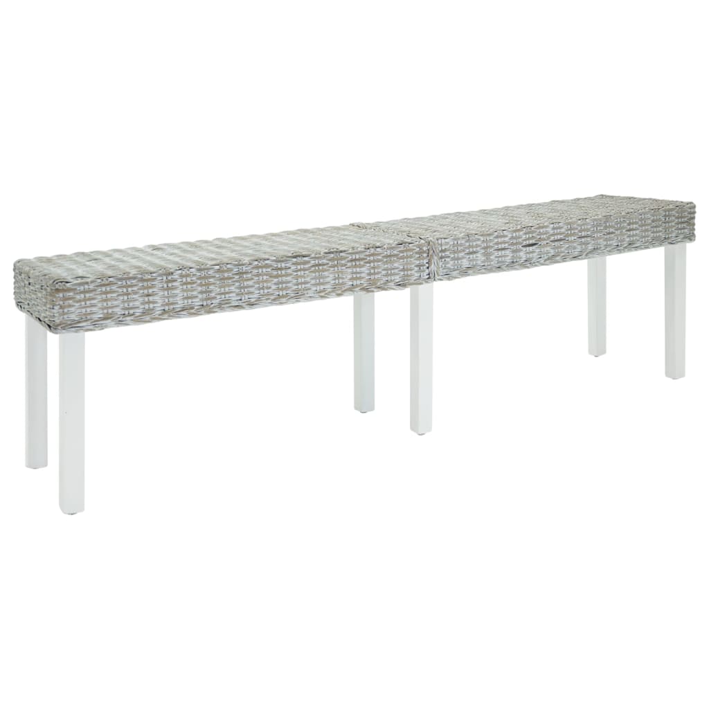 Banc Blanc 160x35x45 cm Rotin kubu naturel et acajou solide