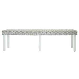 Lavice bílá 160x35x45cm přírodní kubu ratan a masivní mahagon - obrázek 2