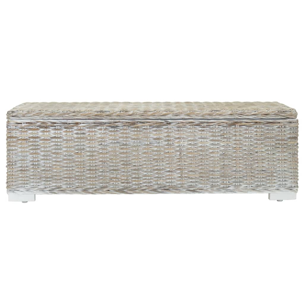 vidaXL Opbergbox 110 cm natuurlijk kubu rattan & massief mahoniehout wit