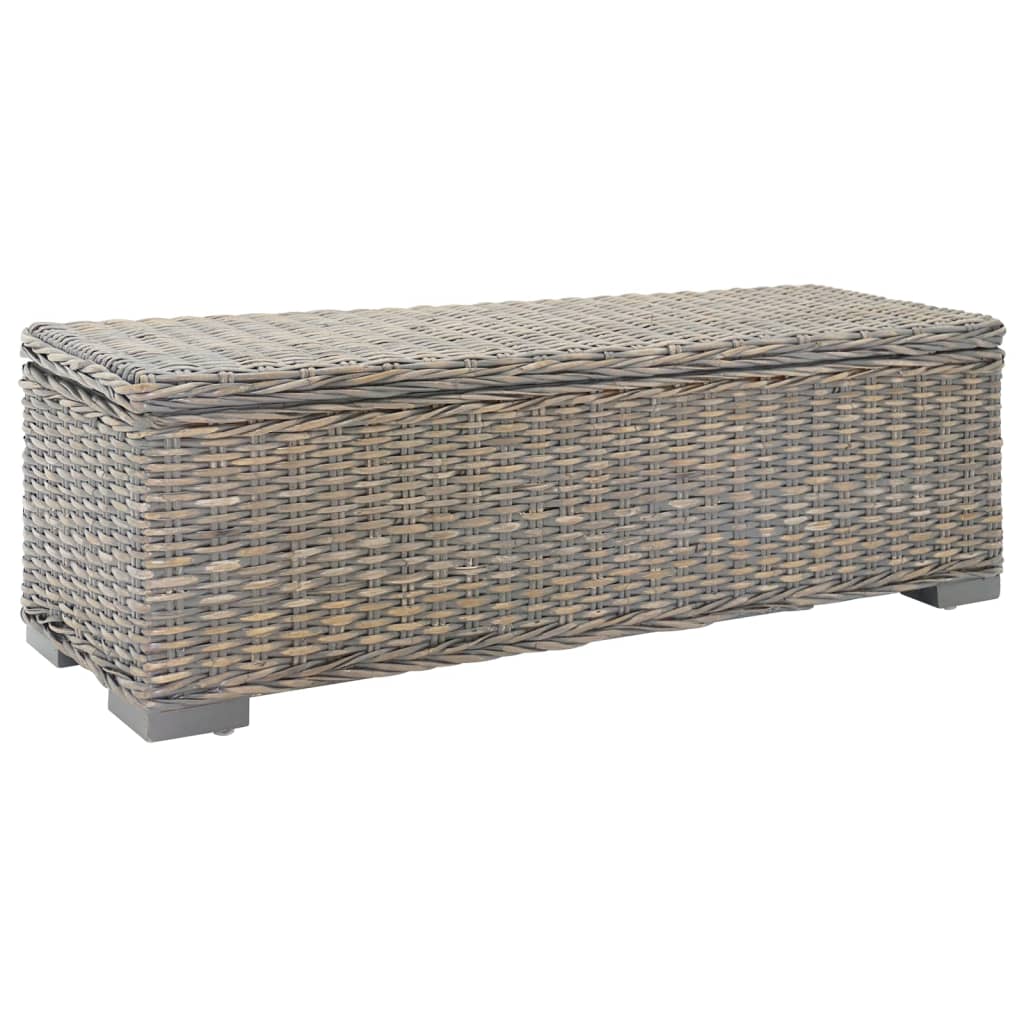 vidaXL Truhe Grau 110 cm Natur Kubu Rattan & Massivholz Mahagoni