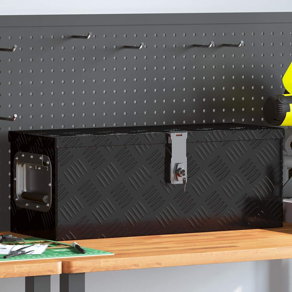 vidaXL Oppbevaringsboks svart 60x23,5x23 cm aluminium
