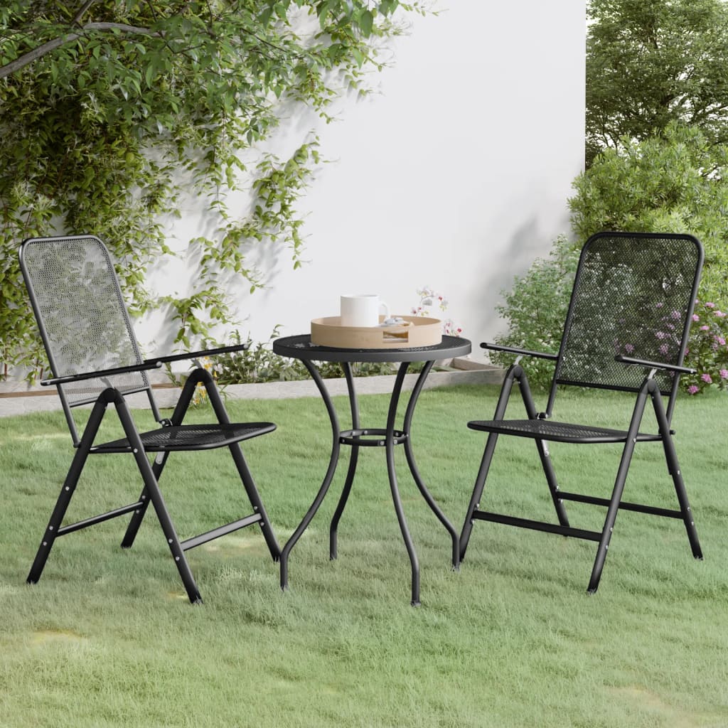 vida XL 3-tlg. Garten-Essgruppe Streckgitter Anthrazit