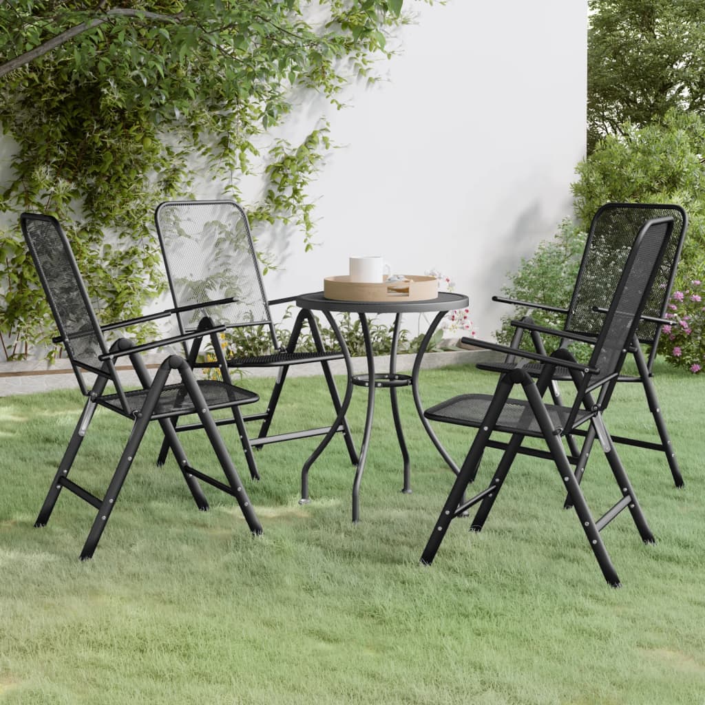 Zestaw mebli ogrodowych - antracytowy, metalowa siatka, 60x72 cm, 4 krzesła