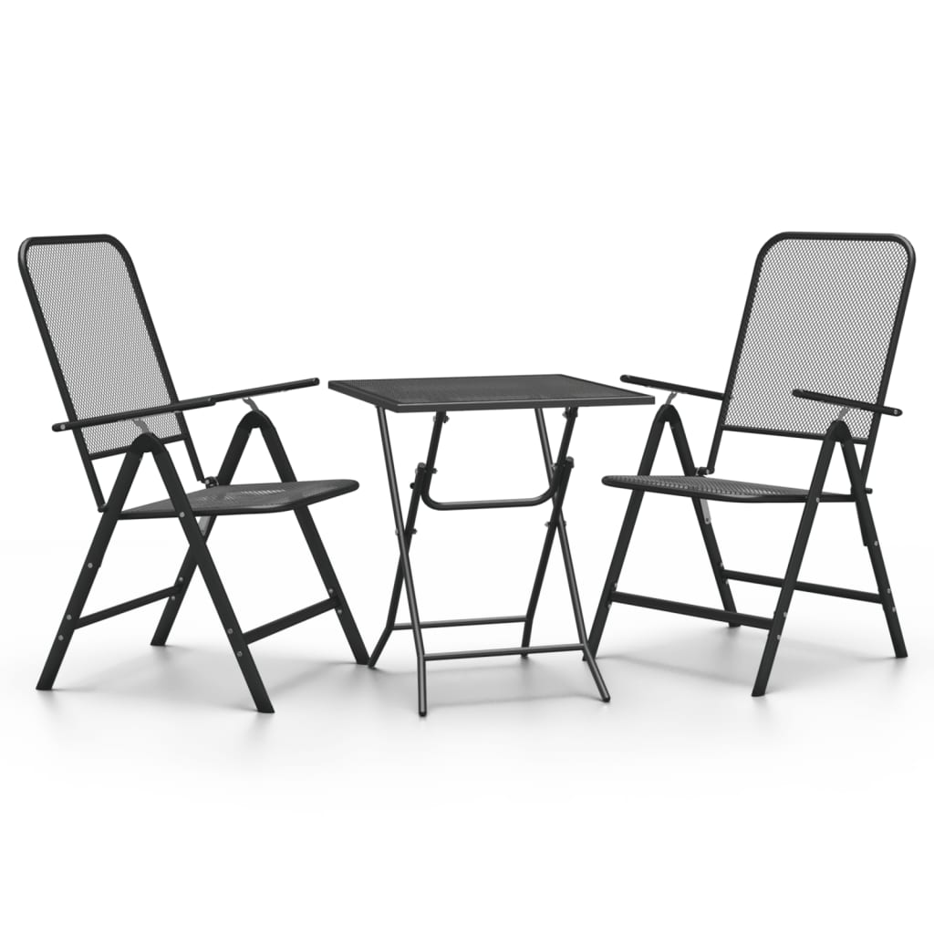 VidaXL 3 Piece Garden Dining Set Expanded Metal Mesh Anthracite