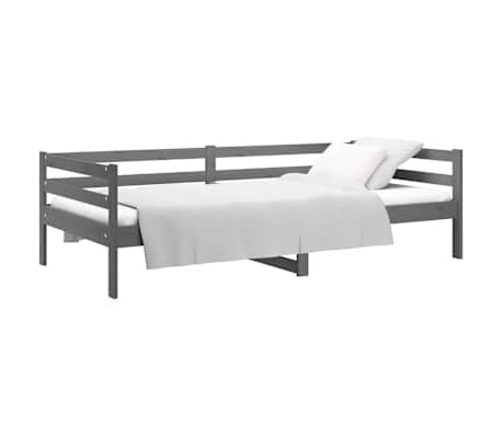 vidaXL Lova, pilkos spalvos, 90x190cm, pu&scaron;ies medienos masyvas