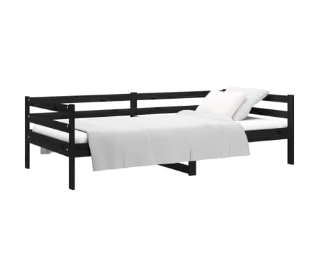 vidaXL Lova, juodos spalvos, 90x190cm, pu&scaron;ies medienos masyvas