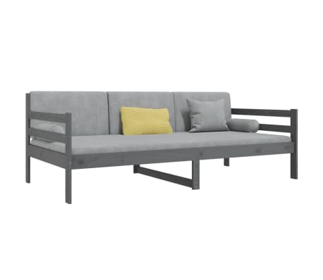 vidaXL Lova, pilkos spalvos, 90x190cm, pu&scaron;ies medienos masyvas