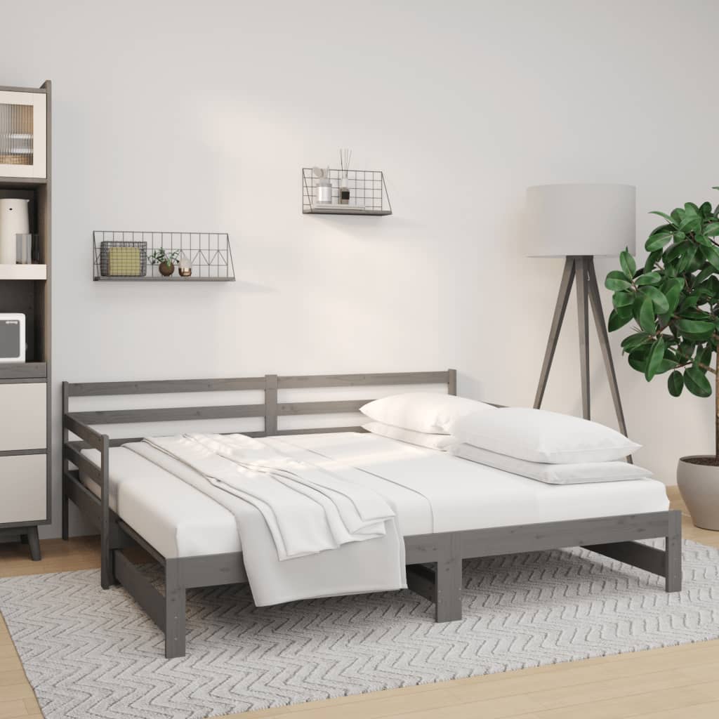 Ištraukiama lova, pilka, 2x(90x190)cm, pušies medienos masyvas | Stepinfit.lt