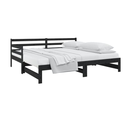 vidaXL Καναπές Κρεβάτι Συρόμενος Μαύρος 2x(90x190) εκ. από Μασίφ Πεύκο
