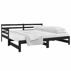vidaXL Καναπές Κρεβάτι Συρόμενος Μαύρος 2x(90x190) εκ. από Μασίφ Πεύκο
