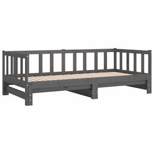 vidaXL Uttrekkbar dagseng gr&aring; 2x(90x190) cm heltre furu