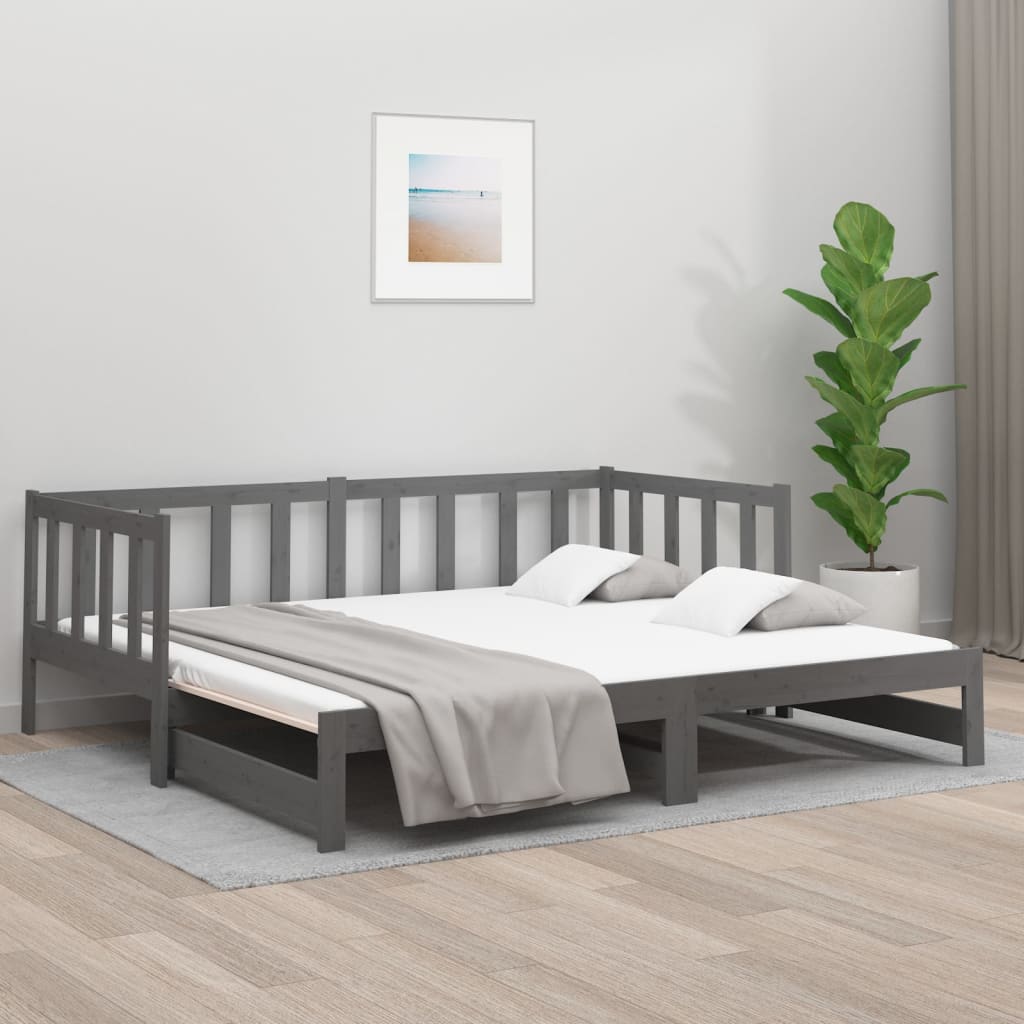 Výsuvná postel šedá 2x (90 x 190) cm masivní borovice