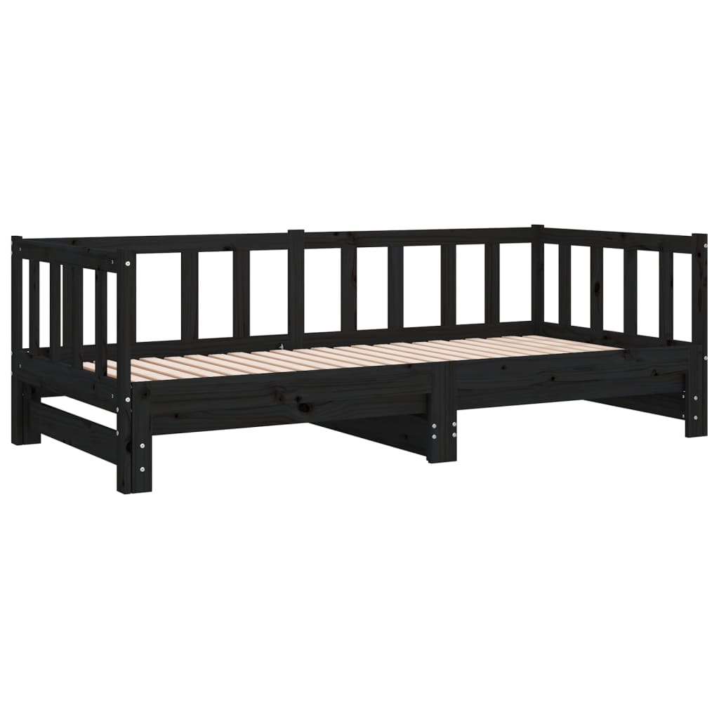 vidaXL Slaapbank uitschuifbaar massief grenenhout zwart 2x(90x190) cm afbeelding