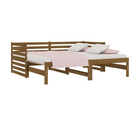 vidaXL Útdraganlegur Svefnsófi Hunangsbrúnn 2x(90x190)cm Gegnheil Fura