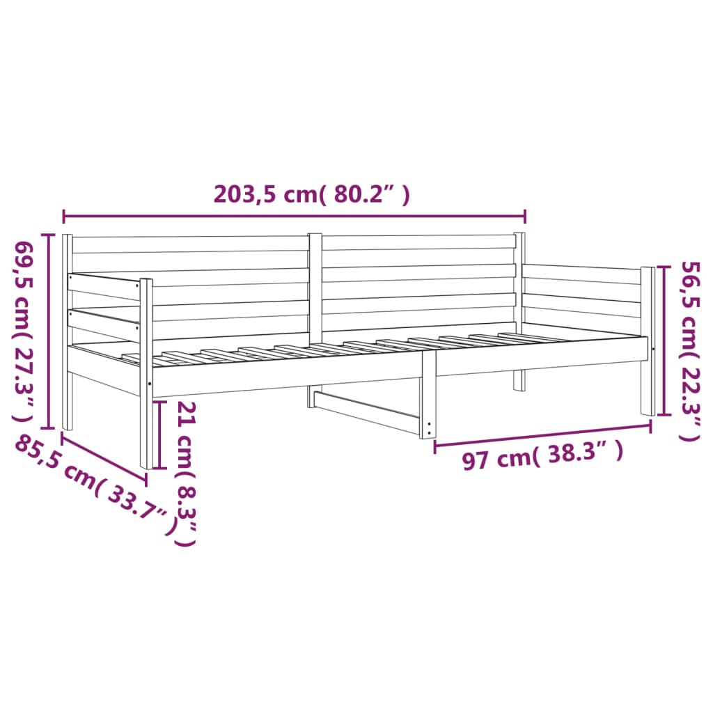 Pat de zi, 80x200 cm, lemn masiv de pin