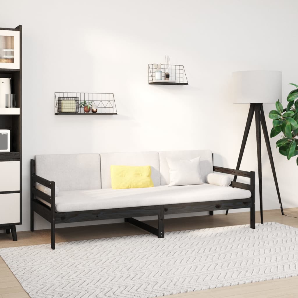 Lit de jour Noir 80x200 cm Bois de pin massif