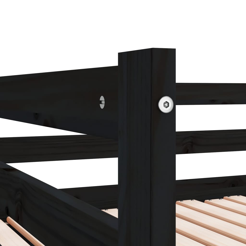 fekete tömör fenyőfa kihúzható kanapéágy 2 x (80 x 200) cm