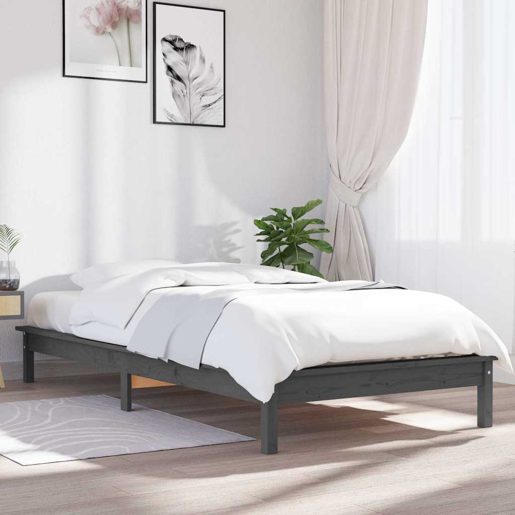 vidaXL Rama ��ka, szara, 90 x 200 cm, lite drewno sosnowe