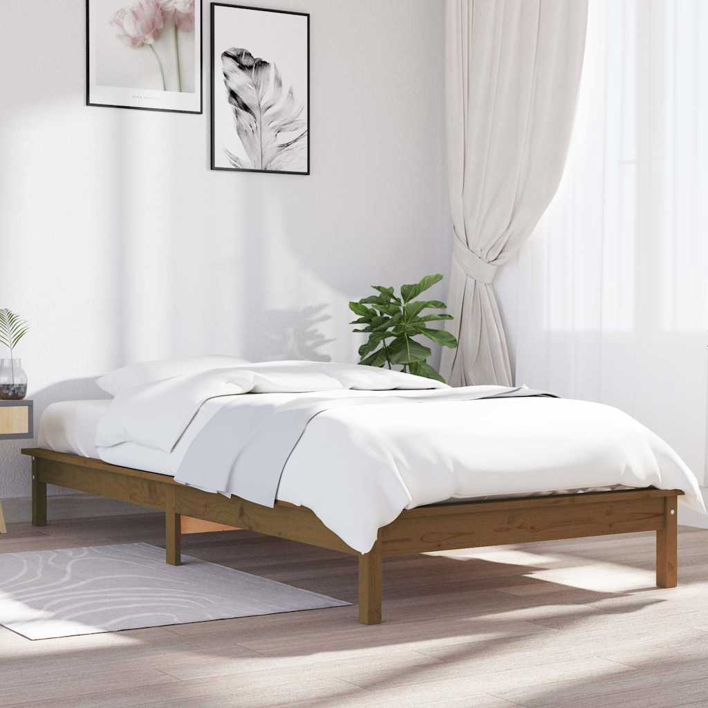 vidaXL Rama ��ka, miodowy br�z, 90 x 200 cm, lite drewno sosnowe