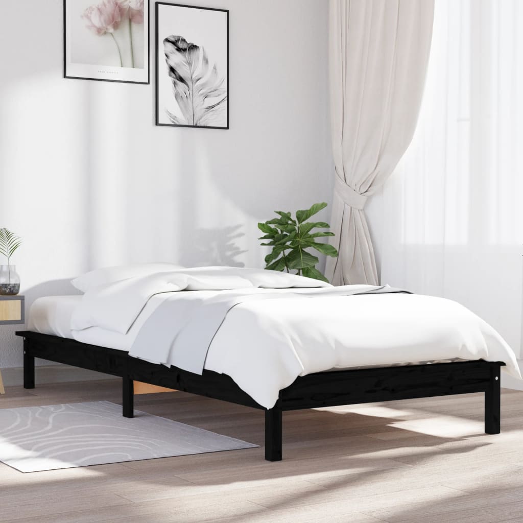 vidaXL Rama ��ka, czarna, lite drewno sosnowe, 100 x 200 cm