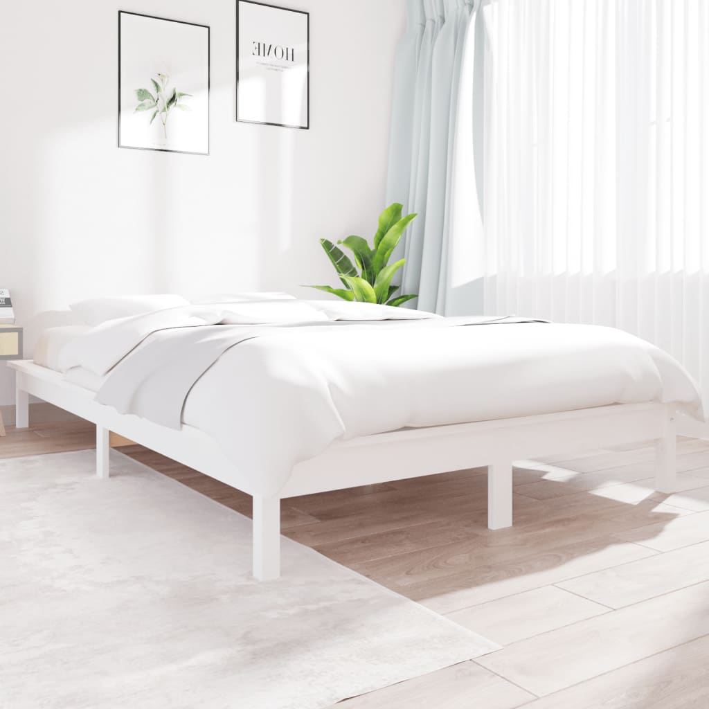 Base de Cama Matrimonial - Cama de 135x200, Canape/Somier/Estructura de  cama con patas y laminas de madera de palets color blanco para colchones y
