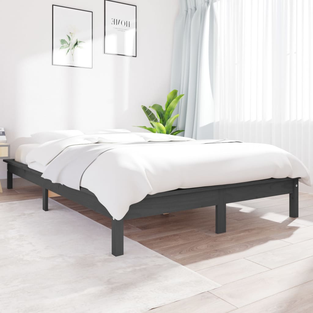 vidaXL Cadru de pat King Size 5FT, gri, 150x200 cm, lemn masiv de pin