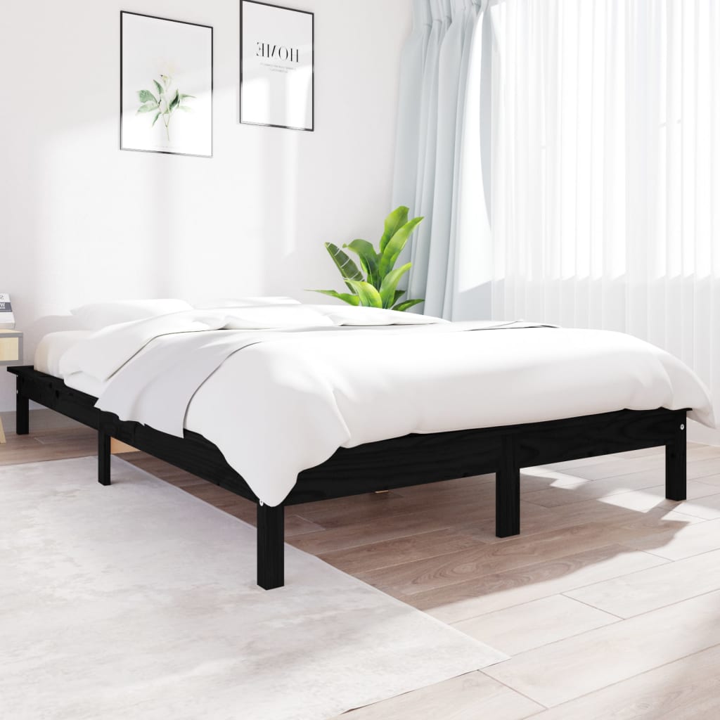 vidaXL Cadru de pat, negru, 150x200 cm, King Size, lemn masiv de pin