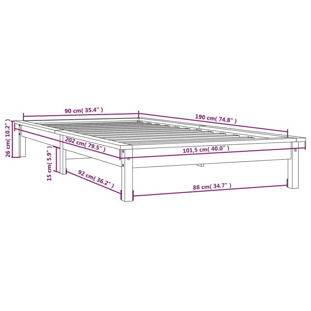 Cadru de pat Single 3FT, 90x190 cm, lemn masiv de pin