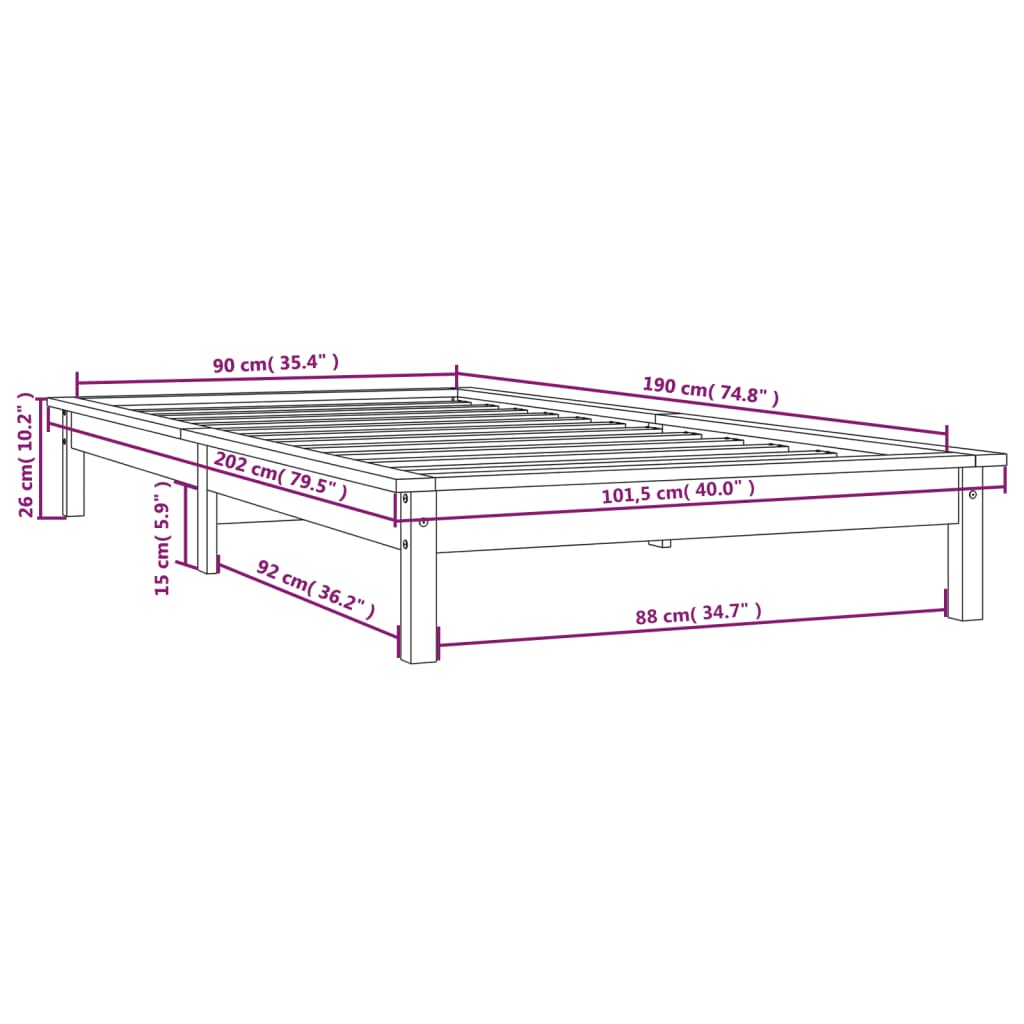 Posteljni okvir siv 90x190 cm trdna borovina 3FT