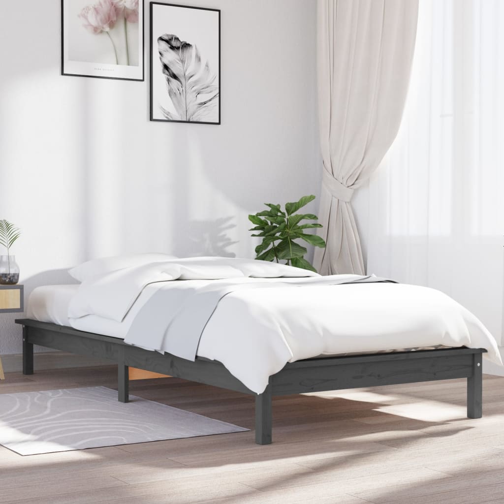 vidaXL Rama ��ka, szara, 90x190 cm, lite drewno sosnowe